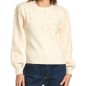 French Connection Cream Sweater with Pearl Accents